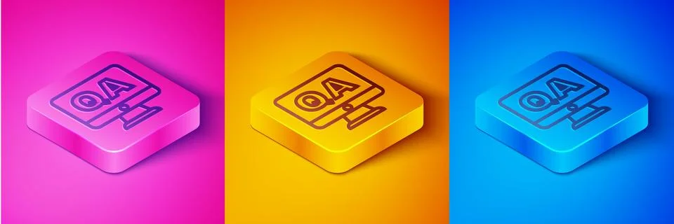Isometric line Speech bubbles with Question and Answer icon isolated on pink and Stock Illustration