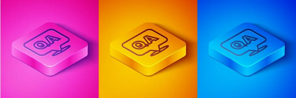 Isometric line Speech bubbles with Question and Answer icon isolated on pink  Stock Illustration