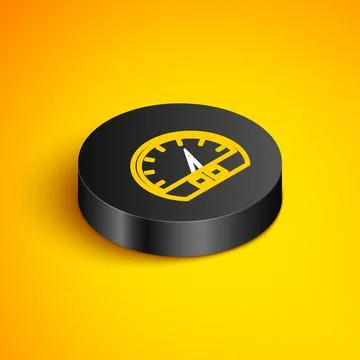 Isometric line Speedometer icon isolated on yellow background. Black circle Stock Illustration