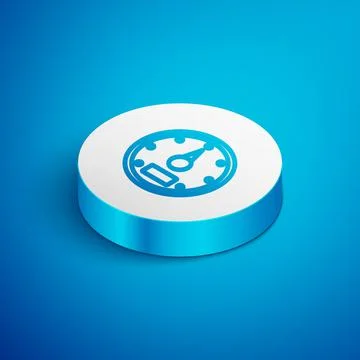 Isometric line Speedometer icon isolated on blue background. White circle button Stock Illustration
