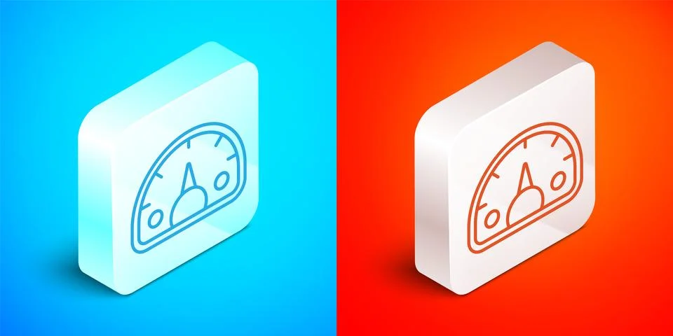 Isometric line Speedometer icon isolated on blue and red background. Silver s イラスト素材