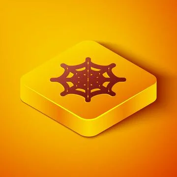 Isometric line Spider web icon isolated on orange background. Cobweb sign. Happy Stock Illustration