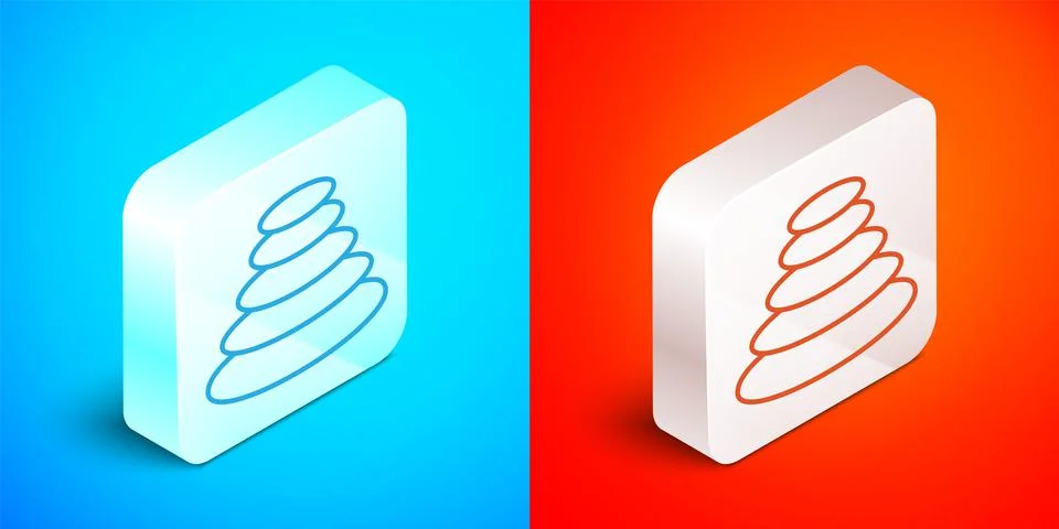 Isometric line Stack hot stones icon isolated on blue and red background. Spa Stockillustratie