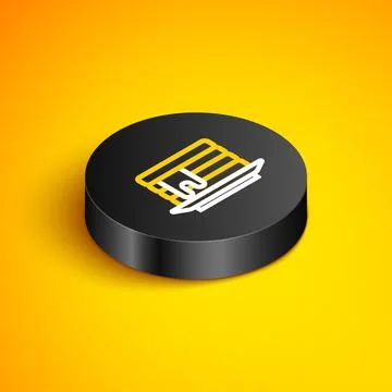 Isometric line Stack of pancakes with honey icon isolated on yellow background イラスト素材