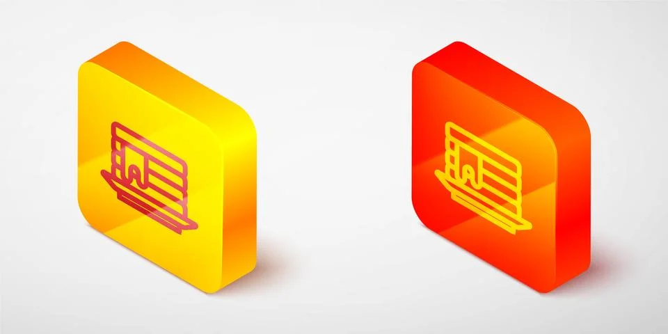 Isometric line Stack of pancakes with honey icon isolated on grey background Illustrazione stock