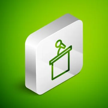 Isometric line Stage stand or debate podium rostrum icon isolated on green ba Stock Illustration