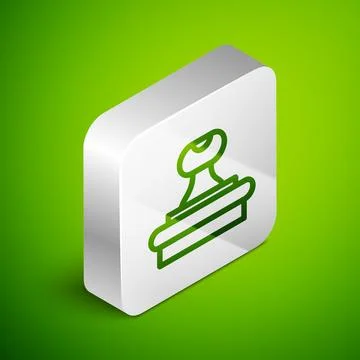 Isometric line Stamp icon isolated on green background. Silver square button. Stock Illustration