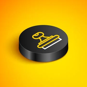 Isometric line Stamp icon isolated on yellow background. Black circle butto.. Stock Illustration