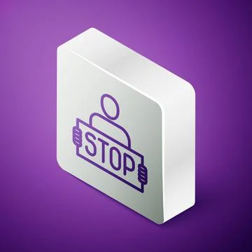 Isometric line Stop war icon isolated on purple background. Antiwar protest Stock Illustration