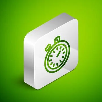 Isometric line Stopwatch icon isolated on green background. Time timer sign Stock Illustration