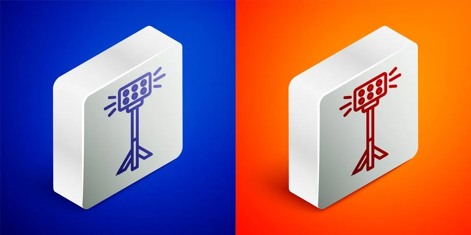 Isometric line Studio light bulb in softbox icon isolated on blue and orange Stock Illustration