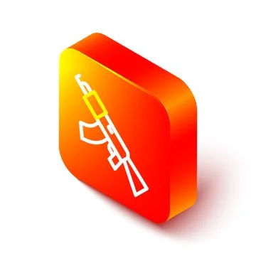 Isometric line Submachine gun icon isolated on white background. Kalashniko.. Stock Illustration