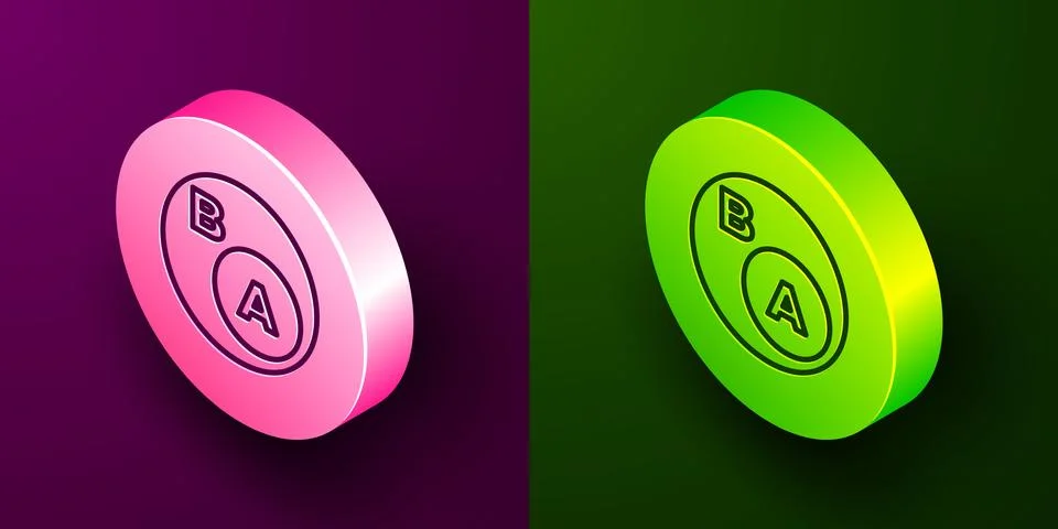 Isometric line Subsets, mathematics, a is subset of b icon isolated on purple Stock Illustration