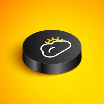Isometric line Sun and cloud weather icon isolated on yellow background. Bl.. Stock Illustration