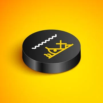 Isometric line Sunken ship at the bottom of the sea icon isolated on yellow Stock Illustration