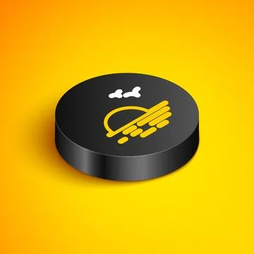 Isometric line Sunset icon isolated on yellow background. Black circle butt.. Stock Illustration