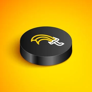 Isometric line Sword for game icon isolated on yellow background. Black cir.. Stock Illustration