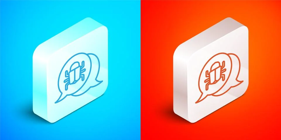 Isometric line System bug concept icon isolated on blue and red background. Code Stock Illustration