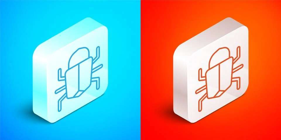 Isometric line System bug concept icon isolated on blue and red background. Code Stock Illustration