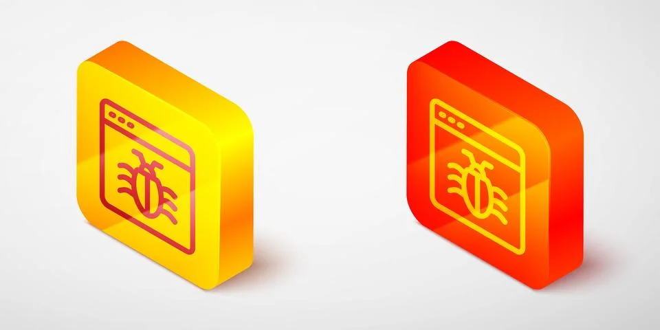 Isometric line System bug concept icon isolated on grey background. Code bu.. Illustrazione stock