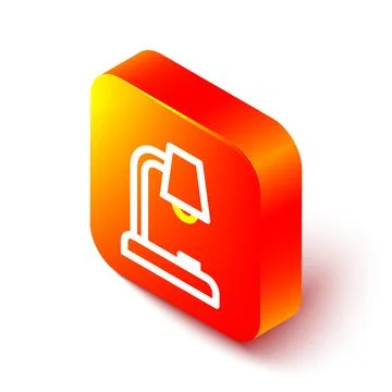 Isometric line Table lamp icon isolated on white background. Orange square Stock Illustration