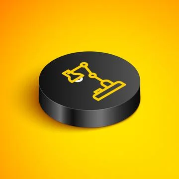 Isometric line Table lamp icon isolated on yellow background. Black circle Illustrazione stock