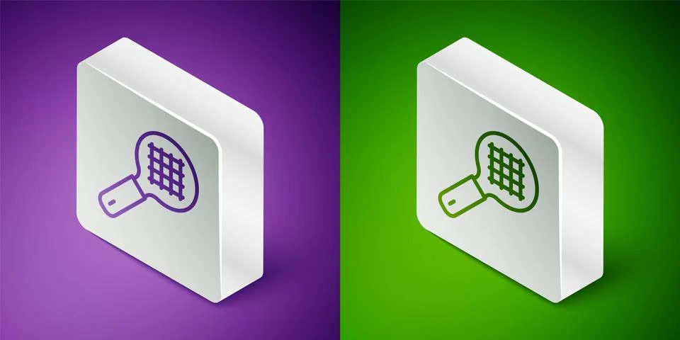 Isometric line Tea strainer with handle icon isolated on purple and green b.. Illustration