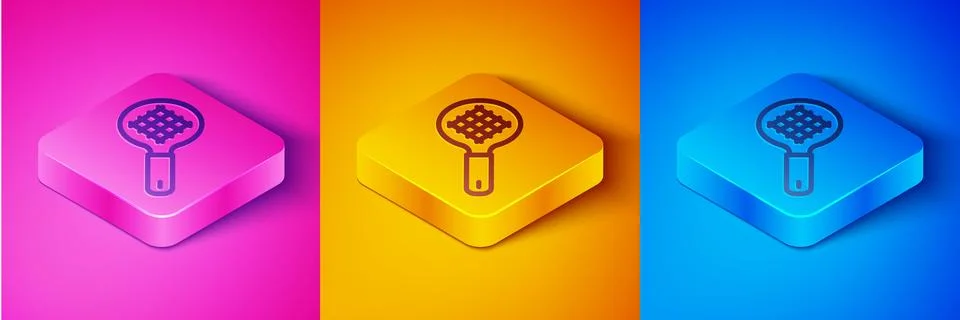 Isometric line Tea strainer with handle icon isolated on pink and orange, b.. Illustration