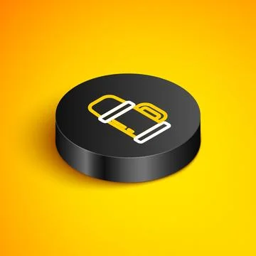 Isometric line Thermos container icon isolated on yellow background. Thermo.. Stock Illustration