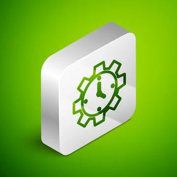 Isometric line Time Management icon isolated on green background. Clock and g Stock Illustration