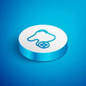 Isometric line Tooth with caries icon isolated on blue background. Tooth decay Stock Illustration