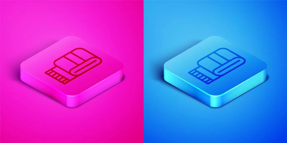 Isometric line Towel stack icon isolated on pink and blue background. Square Stock Illustration