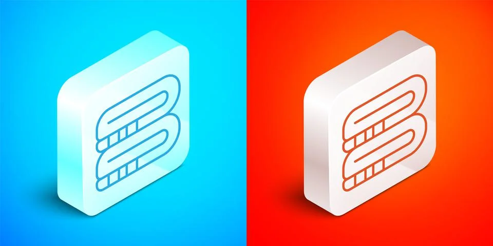 Isometric line Towel stack icon isolated on blue and red background. Silver Stock Illustration