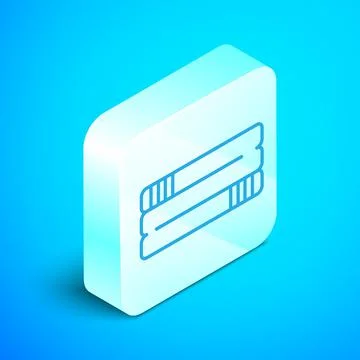 Isometric line Towel stack icon isolated on blue background. Silver square Illustrazione stock