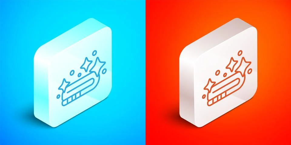 Isometric line Towel stack icon isolated on blue and red background. Silver Stock Illustration