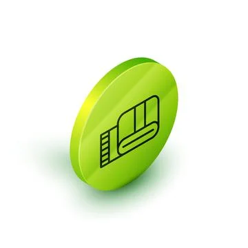 Isometric line Towel stack icon isolated on white background. Green circle 스톡 일러스트