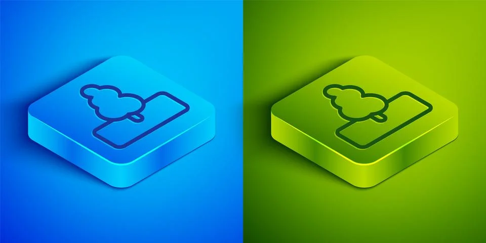 Isometric line Tree icon isolated on blue and green background. Forest symb.. Stock Illustration