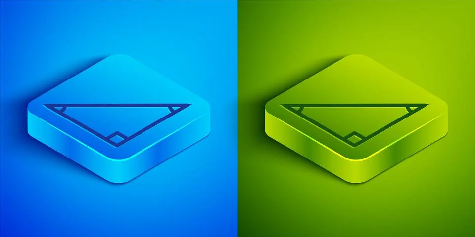 Isometric line Triangle math icon isolated on blue and green background. Square Stock Illustration