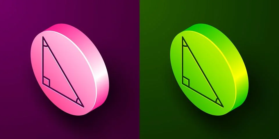 Isometric line Triangle math icon isolated on purple and green background Stock Illustration