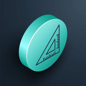 Isometric line Triangular ruler icon isolated on black background. Straightedge Stock Illustration