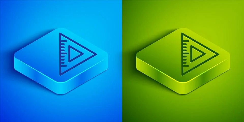 Isometric line Triangular ruler icon isolated on blue and green background Ilustração Stock