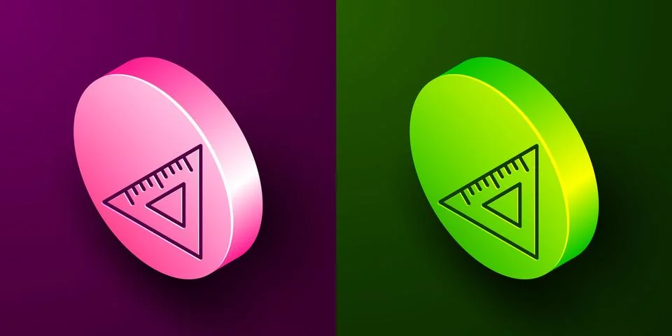 Isometric line Triangular ruler icon isolated on purple and green background イラスト素材