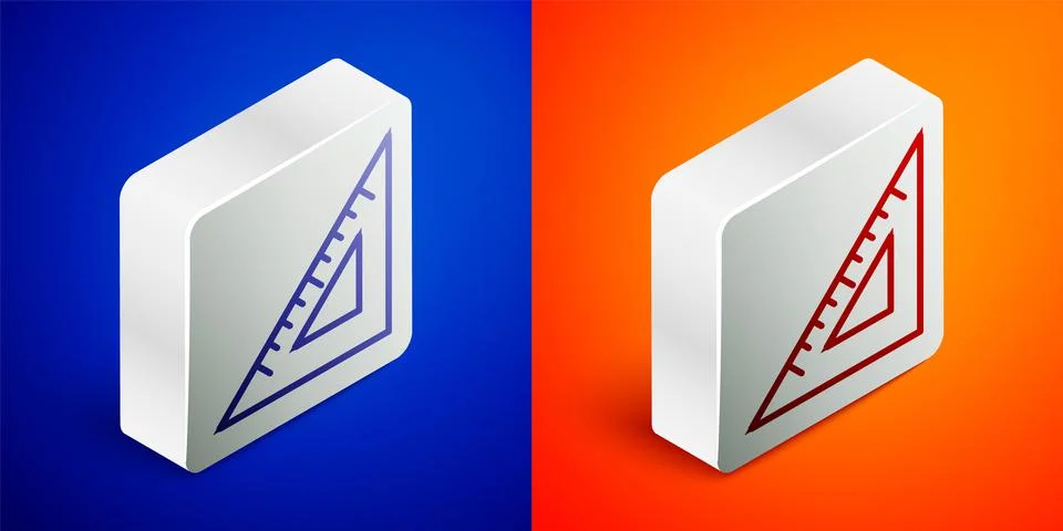 Isometric line Triangular ruler icon isolated on blue and orange background Stock Illustration