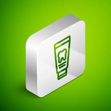 Isometric line Tube of toothpaste icon isolated on green background. Silver Stock Illustration