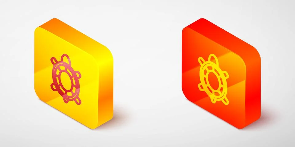 Isometric line Turtle icon isolated on grey background. Yellow and orange square Stock Illustration