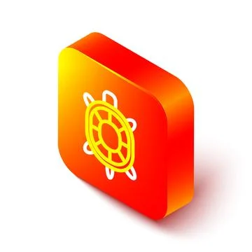 Isometric line Turtle icon isolated on white background. Orange square butt.. Illustrazione stock