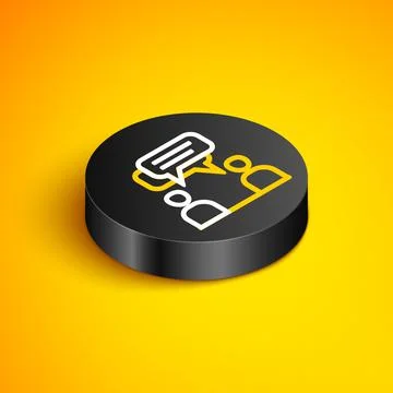 Isometric line Two sitting men talking icon isolated on yellow background Illustration