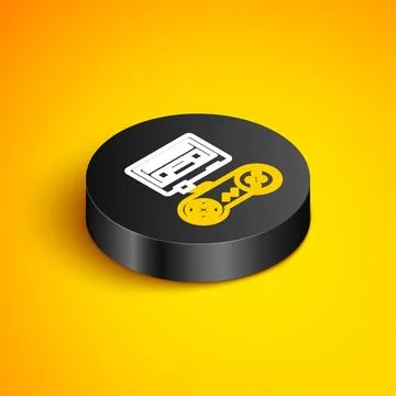 Isometric line Video game console with joystick icon isolated on yellow bac.. 库存插图