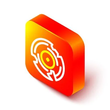 Isometric line Vinyl disk icon isolated on white background. Orange square .. Stock Illustration