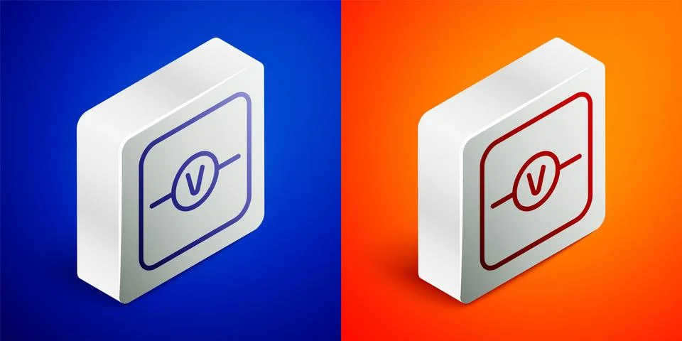 Isometric line Voltmeter electronic component icon isolated on blue and ora.. Stock Illustration